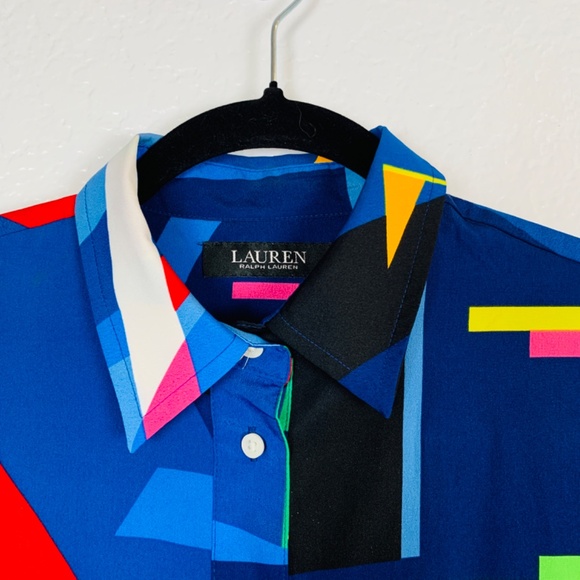 Lauren Ralph Lauren Black Label Women Shirt Size XS ButtonTop Geometric Nautical - Picture 2 of 14